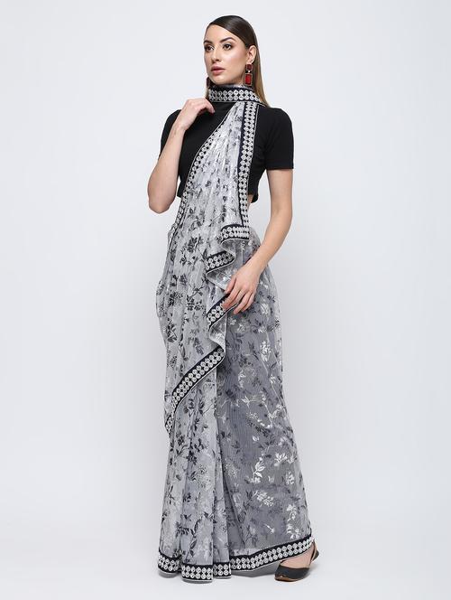 foil printed brasso saree with blouse - 16249889 - Very Small Image - 1
