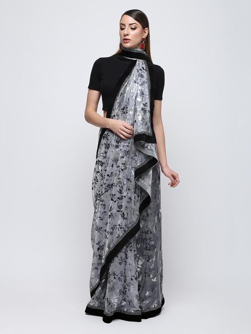 foil printed brasso saree with blouse - 16249890 - Very Small Image - 1