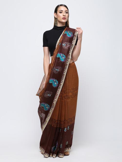 embroidered kota doria saree with blouse - 16249896 - Very Small Image - 1