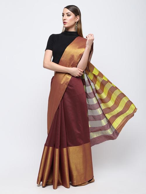 solid zari border saree with blouse - 16249897 - Very Small Image - 1