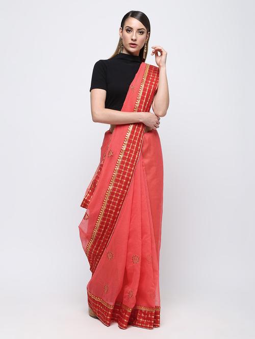 embroidered kota doria saree with blouse - 16249899 - Very Small Image - 1