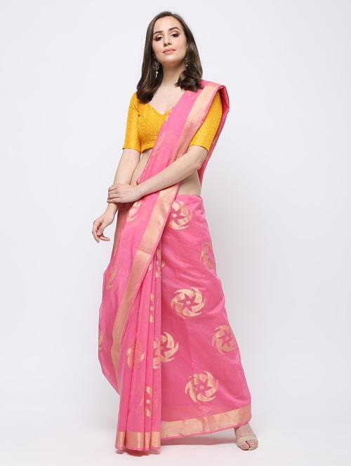 zari motif banarasi saree with blouse - 16249902 - Very Small Image - 1