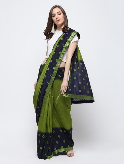 contrast border bandhani saree with blouse - 16249912 - Very Small Image - 1