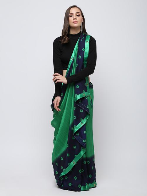 contrast border bandhani saree with blouse - 16249974 - Very Small Image - 1