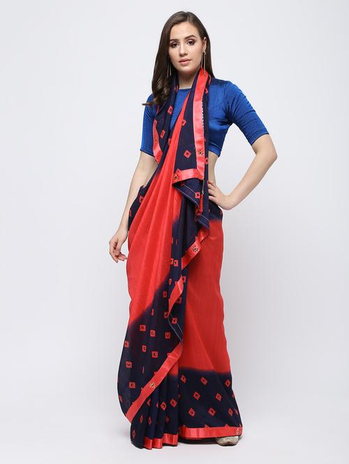 contrast border bandhani saree with blouse - 16249975 - Very Small Image - 1