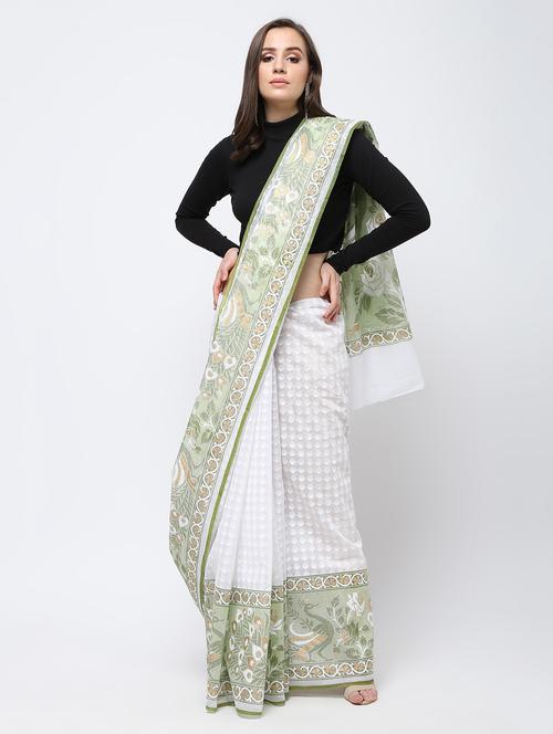contrast border woven saree with blouse - 16249983 - Very Small Image - 1