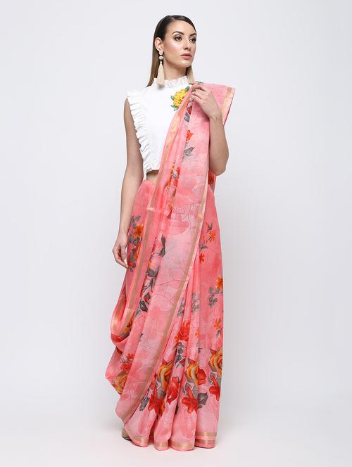 floral kota doria saree with blouse - 16250000 - Very Small Image - 1