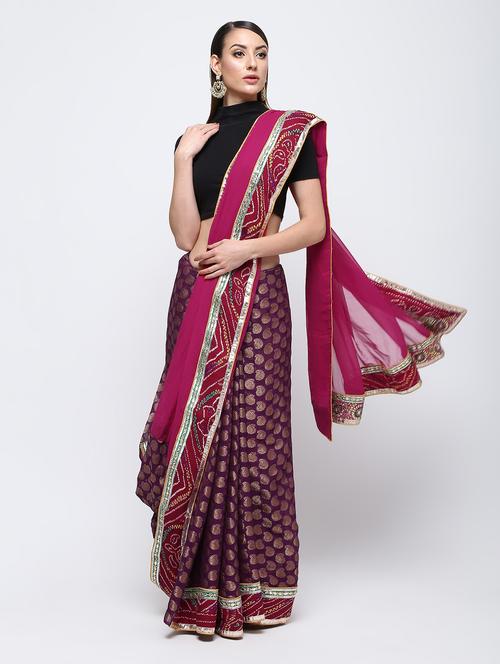 paisley motif gota patti saree with blouse - 16250009 - Very Small Image - 1