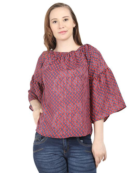 flared sleeved geometric top - 16250169 - Very Small Image - 1