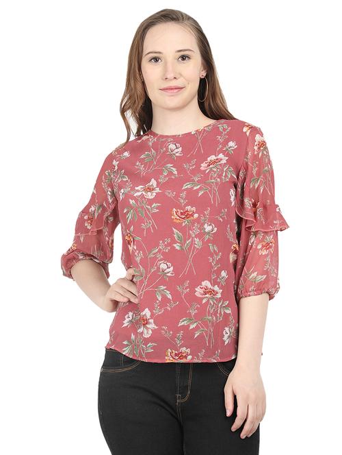 ruffle trim floral top - 16250172 - Very Small Image - 1