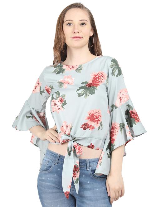 tie knot hem floral crop top - 16250175 - Very Small Image - 1