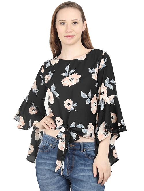tie knot hem floral crop top - 16250179 - Very Small Image - 1
