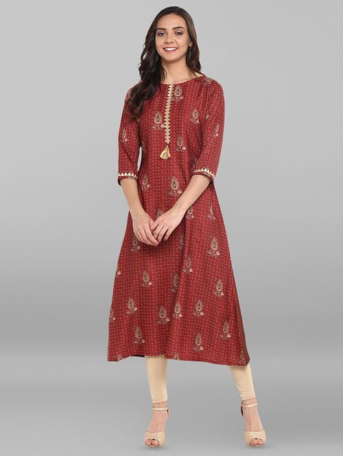 foil printed a-line kurta - 16250376 - Very Small Image - 1