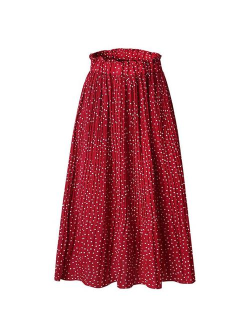 high rise dot print pleated skirt - 16250625 - Very Small Image - 1