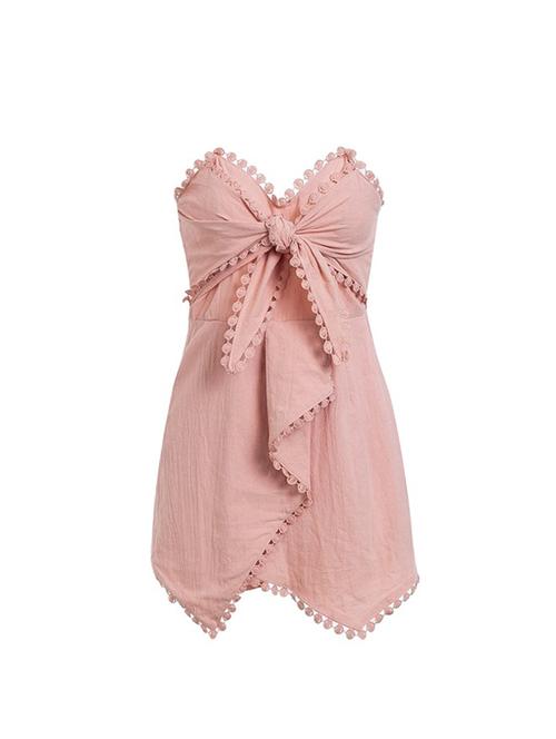 lace detail tie front romper - 16250939 - Very Small Image - 1