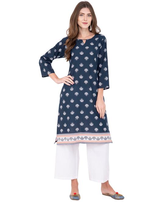 ethnic motifs printed straight kurta - 16251542 - Very Small Image - 1