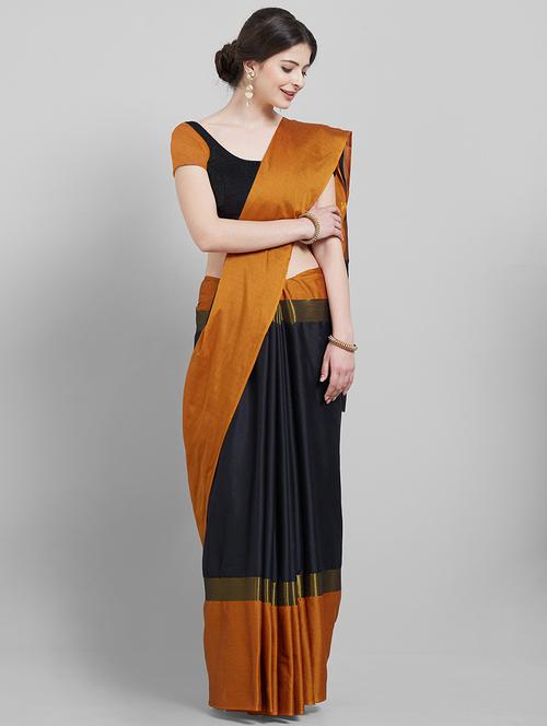 contrast bordered plain saree with blouse - 16251905 - Very Small Image - 1