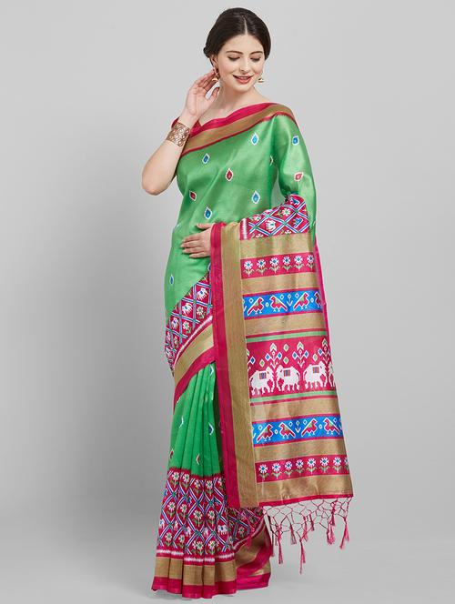 floral printed saree with blouse - 16251919 - Very Small Image - 1