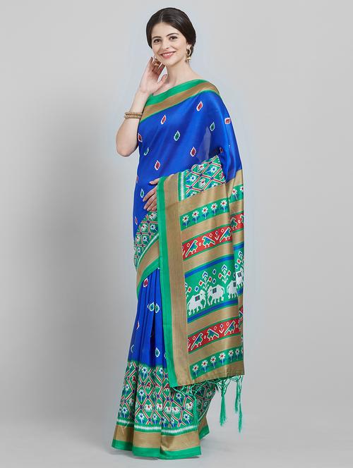 floral printed saree with blouse - 16251920 - Very Small Image - 1