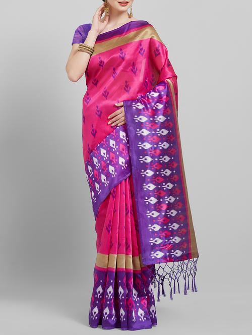 floral ikat printed saree with blouse - 16251921 - Very Small Image - 1