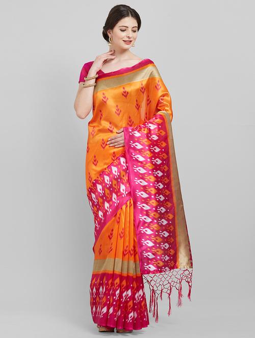 floral ikat printed saree with blouse - 16251922 - Very Small Image - 1