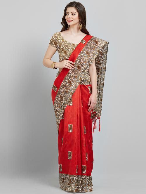 contrast boarded printed saree with blouse - 16251945 - Very Small Image - 1
