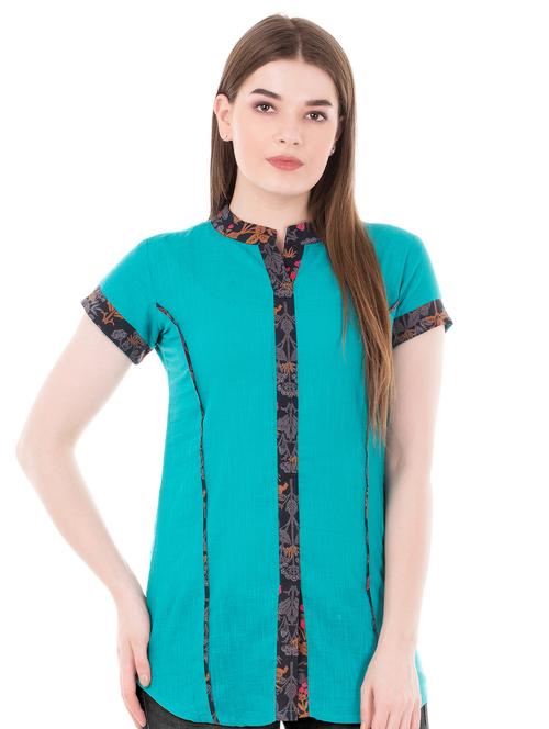 printed patch detailing a-line kurti - 16252118 - Very Small Image - 1