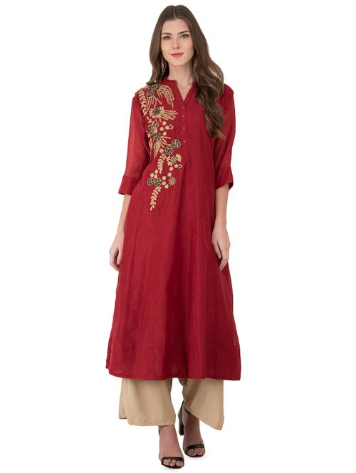 zari embroidered a-line kurta - 16252385 - Very Small Image - 1