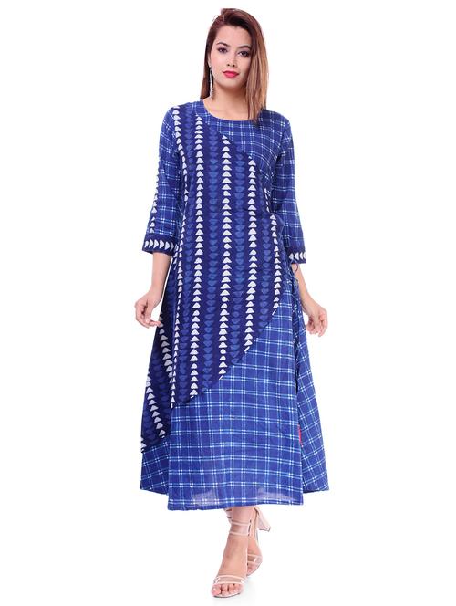 indigo flared kurta with tassels - 16252826 - Very Small Image - 1