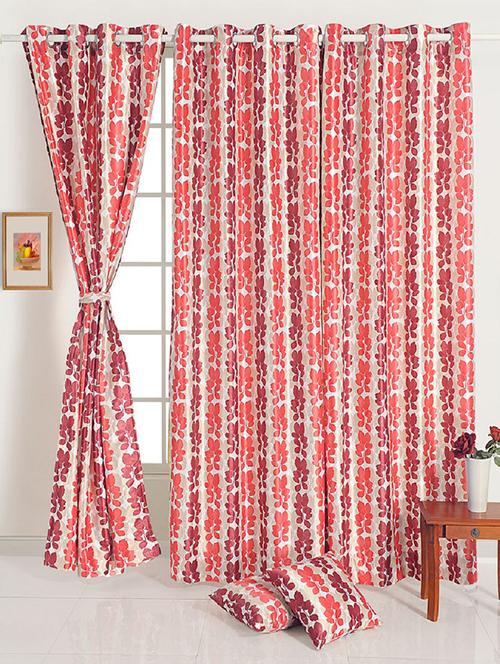 floral print polyester 220 gsm set of 2 eyelet long door curtain - 16253002 - Very Small Image - 1