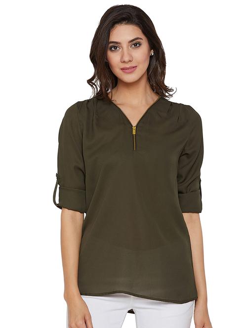 zip detail roll up sleeved top - 16253324 - Very Small Image - 1