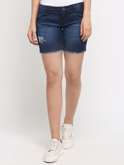 frayed hem distressed denim shorts - 16253374 - Very Small Image - 1