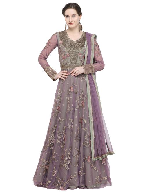 zari embroidered unstitched anarkali suit - 16253486 - Very Small Image - 1