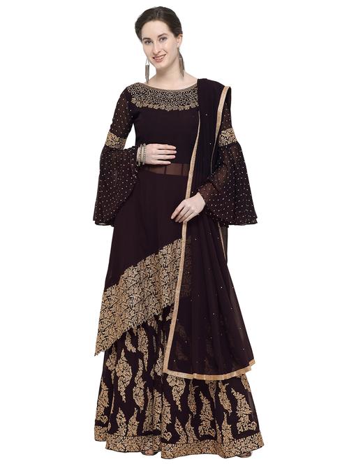 zari embellished unstitched sharara suit - 16253490 - Very Small Image - 1