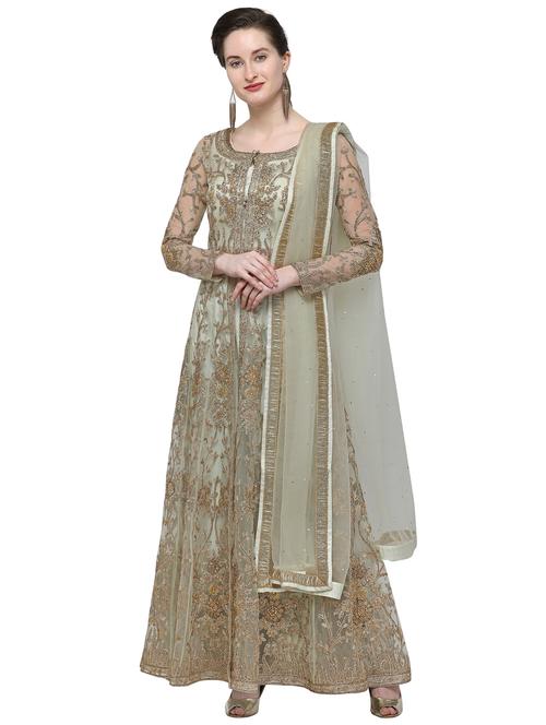 zari embellished unstitched anarkali suit - 16253491 - Very Small Image - 1
