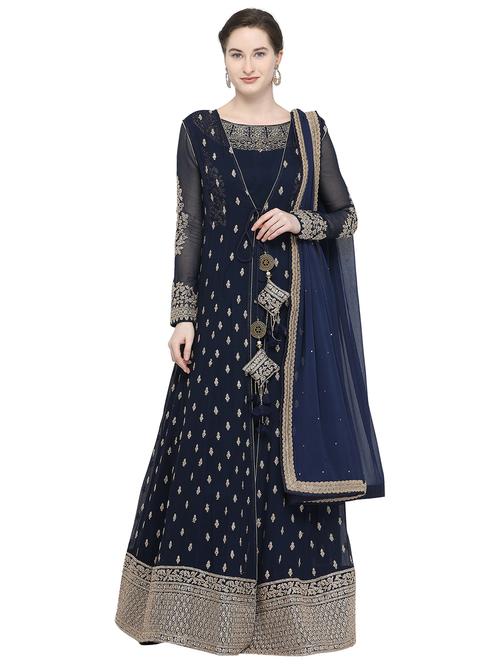 zari embroidered unstitched anarkali suit - 16253492 - Very Small Image - 1