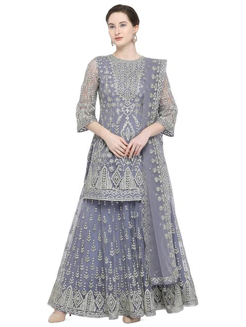 zari embroidered unstitched sharara suit - 16253493 - Very Small Image - 1