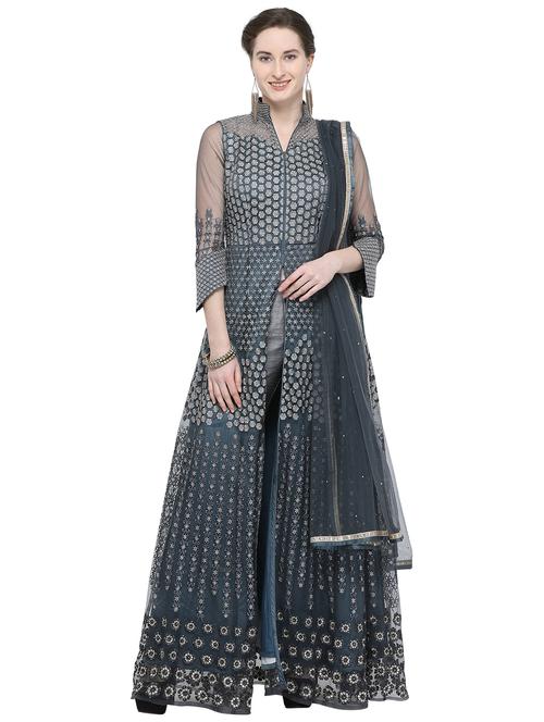 zari embellished unstitched straight pant suit - 16253494 - Very Small Image - 1