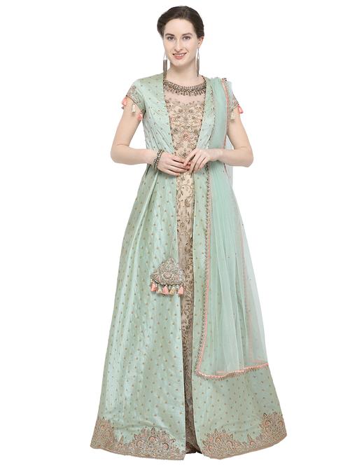 zari embellished unstitched anarkali suit - 16253495 - Very Small Image - 1