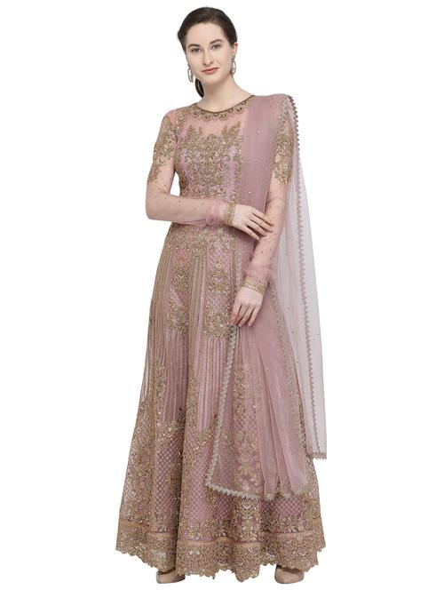 zari embellished unstitched anarkali suit - 16253497 - Very Small Image - 1