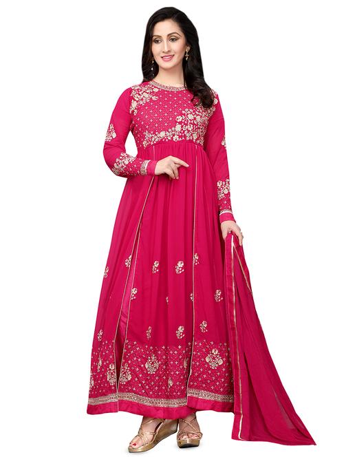 embroidered semi-stitched anarkali suit - 16253727 - Very Small Image - 1