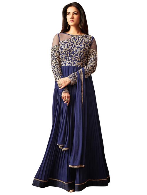 embroidered semi-stitched anarkali suit - 16253732 - Very Small Image - 1