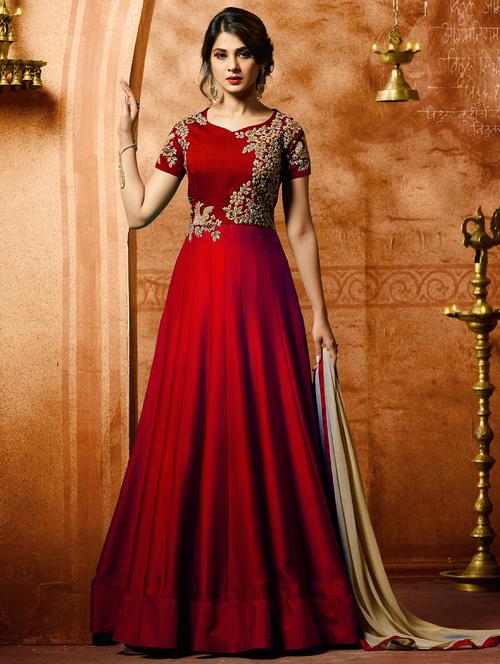 embroidered semi-stitched anarkali suit - 16253734 - Very Small Image - 1