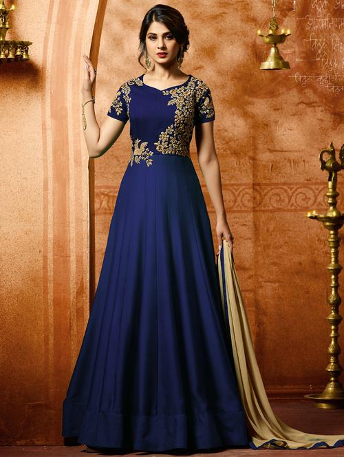 embroidered semi-stitched anarkali suit - 16253735 - Very Small Image - 1