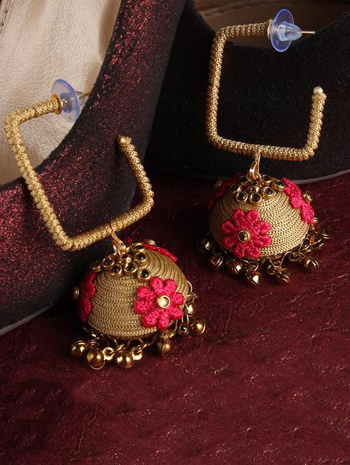 gold brass jhumka earring - 16253743 - Very Small Image - 1