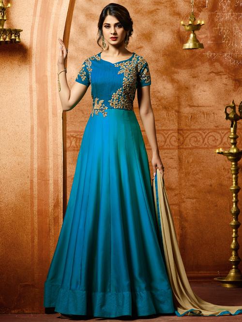 embroidered semi-stitched anarkali suit - 16253756 - Very Small Image - 1