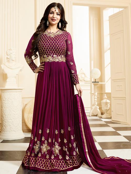 embroidered semi-stitched anarkali suit - 16254661 - Very Small Image - 1