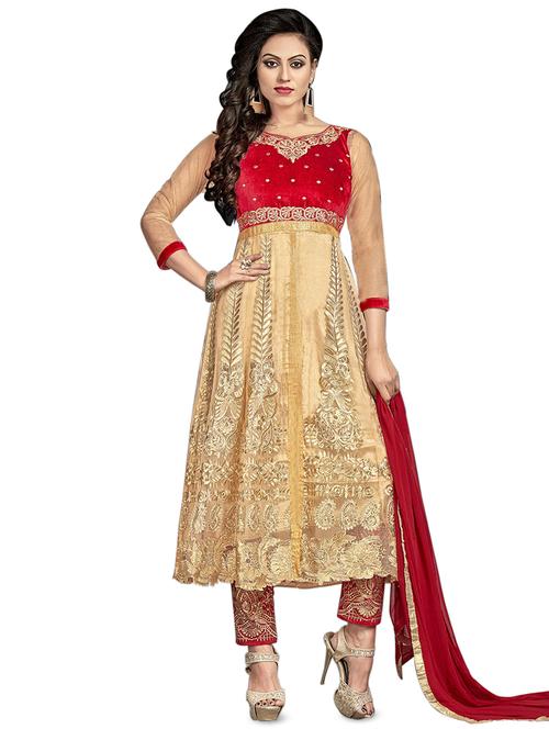 embroidered semi-stitched anarkali suit - 16254707 - Very Small Image - 1