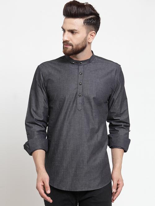 grey solid short kurta - 16254900 - Very Small Image - 1
