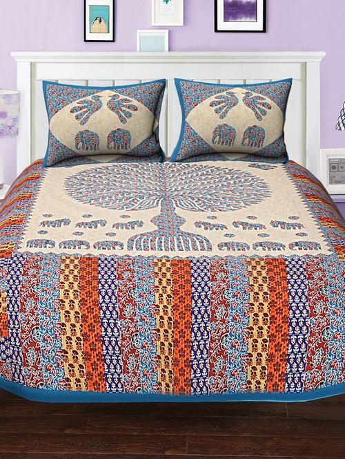 cotton double bed sheet with 2 pillow covers - 16255323 - Very Small Image - 1